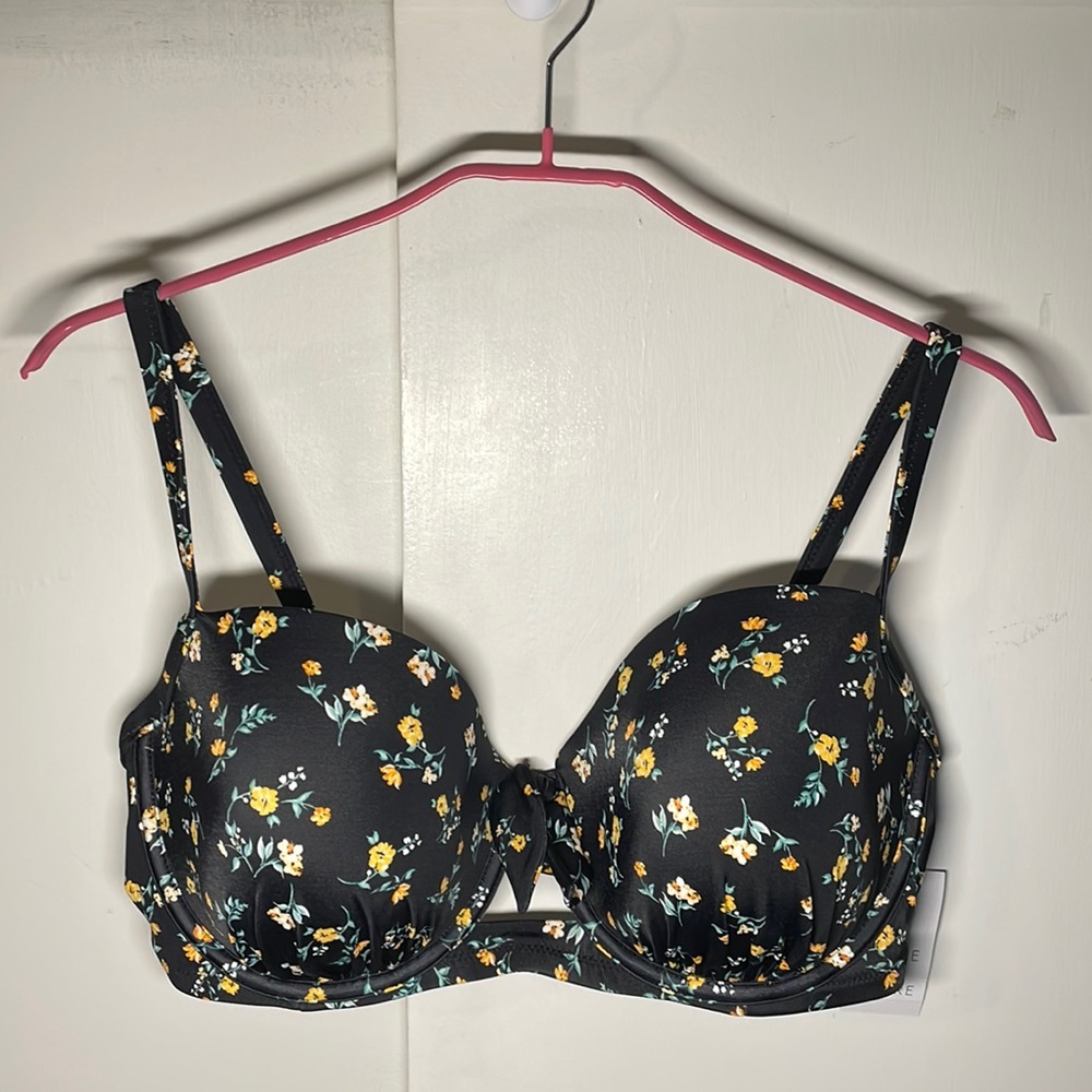 Shade & Shore 38DD Bikini Top NWT Black Floral